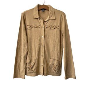 Vintage 90s Rafael Button Front Shirt Size Large Long Sleeve Taupe Tan NEW